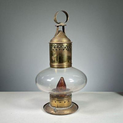 RARE ONION LAMP - ELECTRIFIED | Electrified Onion Lamp with amber bulb & brass top featuring star and diamond cutouts.