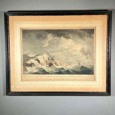 J. BOYDELT NAVAL PRINT | 19th century English print of the wreck of Nuestra Senora de lose Remedios. 18.5 x 13.5 in (sight). Dimensions:...