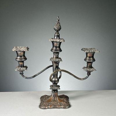 SILVER PLATED CANDLE HOLDER | Silver Plated candlestick holder with intricate flame design.