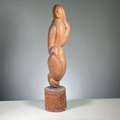 LINTON (20TH CENTURY) | Yang Kwie Fei (Princess Yang Guifei / Yang Yuhuan) Carved Wood modernist sculpture carving exhibited at Brooklyn...