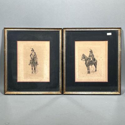 (2PC) ERNEST MEISSONIER (1815-1891) PRINTS | Cuirassier Brigadier Prints. Pair of signed cavalry prints. 7.5 x 9.5 in (sight)