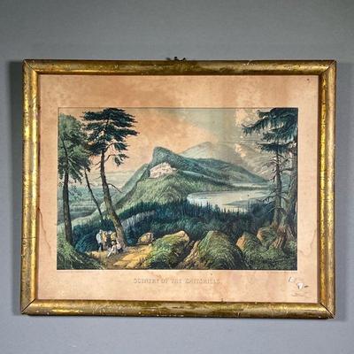 CURRIER & IVES CATSKILLS PRINT | Titled â€œScenery of the Catskillsâ€ in gilt frame.