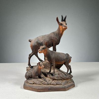 BLACK FOREST CARVED GROUP | Three Mountain Goats, marked in front 