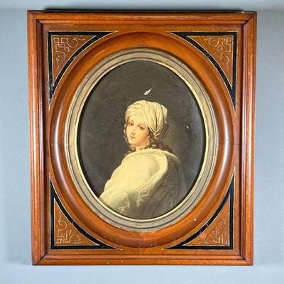 OIL ON CANVAS PORTRAIT | Portrait of a woman, framed in tondo in a carved and gilt wood frame, no apparent signature - 10.5 x 8.5 in....