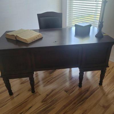 Executive desk and chair, chair needs to be reupholstered, desk has some wear and tear