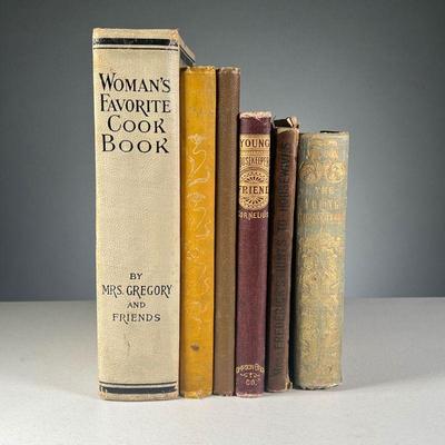 (6PC) HOUSEKEEPER'S COOKBOOKS | Including: Woman's Favorite Cook Book by Annie R. Gregory, pub. Geo. M. Smith & Co., three books in one...