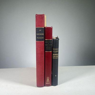 (3PC) MISC. LEATHER BOUND FRENCH LANGUAGE COOKBOOKS | Includes: Le Pastissier Francois (1931 Reprint) Cuisine Messine by E. Auricoste de...