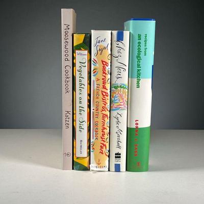 (4PC) MODERN COOKBOOKS | Contemporary and colorful cookbooks, including Chez Nous by Lydie Marshall; Backyard Bistros, Farmhouse Fare by...