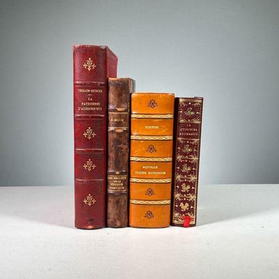 (4PC) LEATHER BOUND FRENCH BOOKS ON CUISINE | Including; La Patisserie D'Aujourd'Hui (Urbain-Dubois), 1894 Les Secrets de La Cuisine...