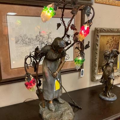 Huge bronze lampâ€¦.sculpture late 19th century lamp addition early 20th century 