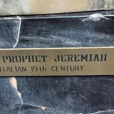 Bronze caption plate for Prophet Jeremiah attached to marble base 