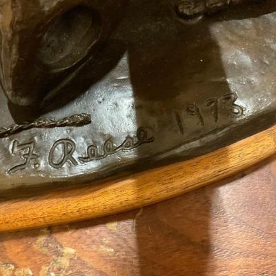 F Reese 1973 signature on Bucking Bull bronze 