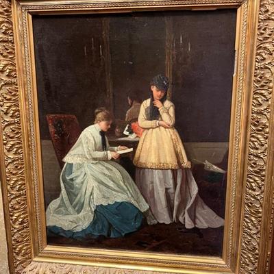 Reading the Letter by Charles Louis Baugiet 1814-1886 original oil on canvasâ€¦ insurance appraisal available. Canvas 12.5 c 15.5 inches...
