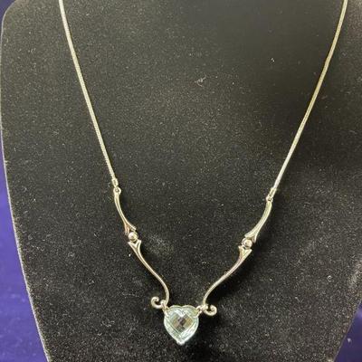 Sterling Silver with Blue Cubic Zirconia Heart Necklace