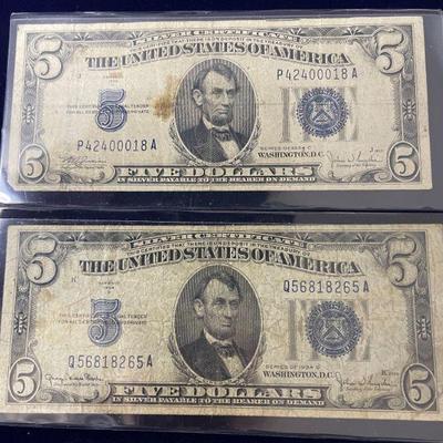 1934 series $5 Silver Certificates With Blue