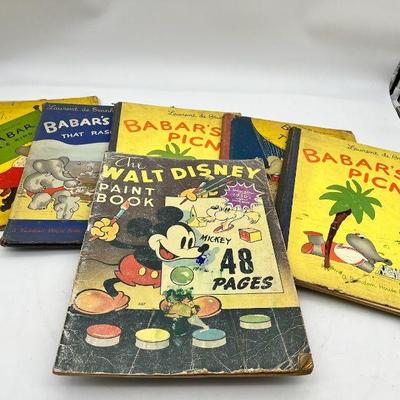 Vintage Childrenâ€™s Books Including Babar & Disney Mickey Mouse
