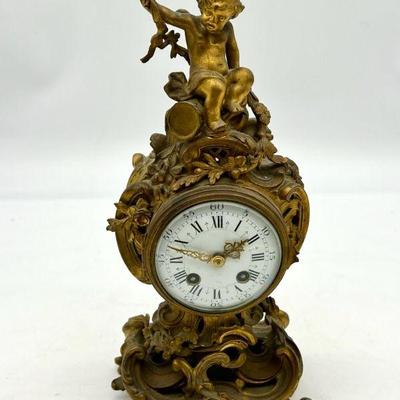 French Gilt Rococo Style Mantle Clock
