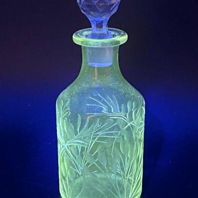 Etched Glass Bottle With Stopper - UV Glow!
