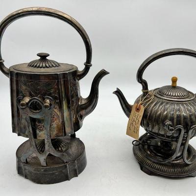 Wilcox & Meriden Rogers Bro Silverplate Teapots With Burners
