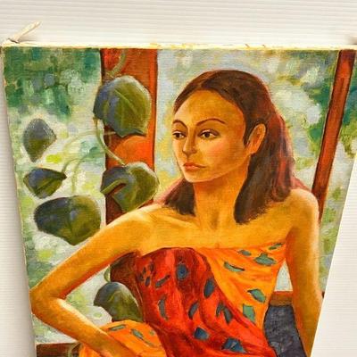 Gorgeous Woman In Dress On Canvas Unsigned
