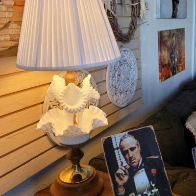 Fenton milk glass lamp & shade