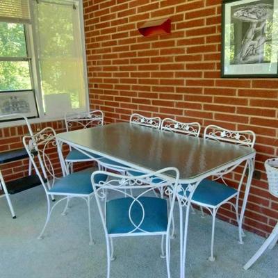 Wr. Iron patio dining set - table/6 chairs