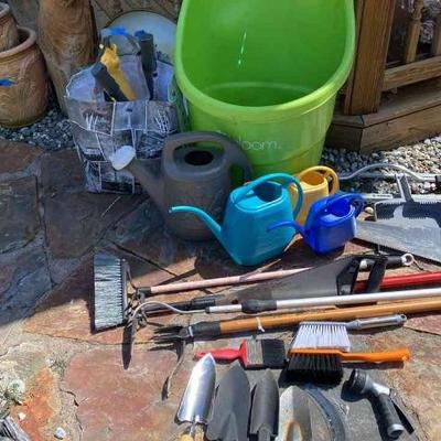 Yard tools and plastic cart