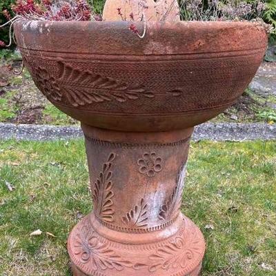 Large Terracotta Planter with Decorative Base. Suculants
