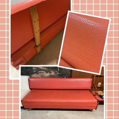 MCM mid-century orange/gold couch no arms (plastic/Vinyl)