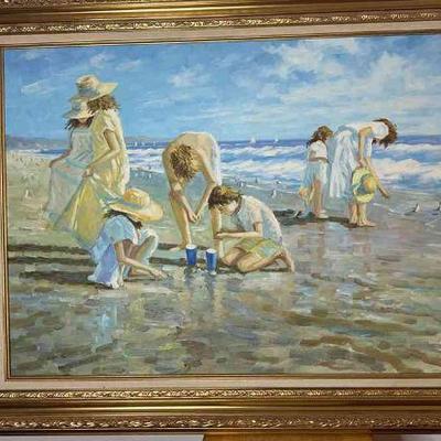 Gathering Shells - Artist unknown, signed 