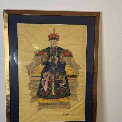 Beautiful Asian Art by Tao Li Feng, silk and material embroidered on silk. Asian Emperor and Empress go together as a pair. Framed art...