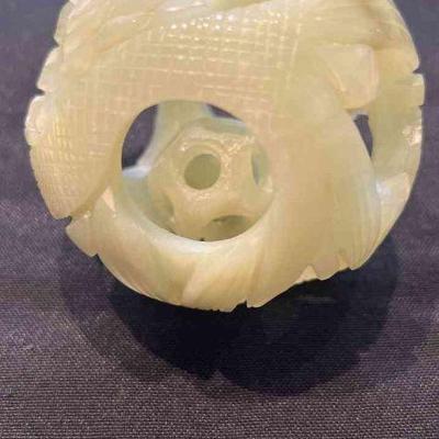 Green Jade or Serpentine hand carved asian puzzle ball