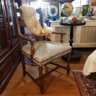 Silk damask wooden armchair, Arctic fox stole