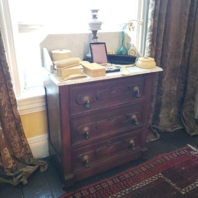 Marble top vanity chest of drawers