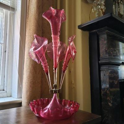 Victorian cranberry glass epergne
