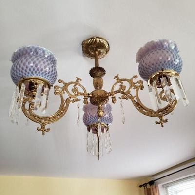 Fenton glass brass chandelier