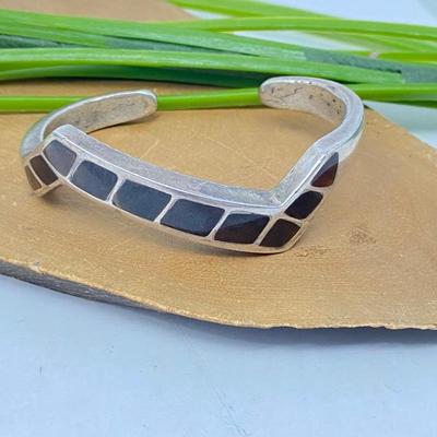 Vintage Agate Cuff Bracelet Solid Sterling Silver Sz. Small