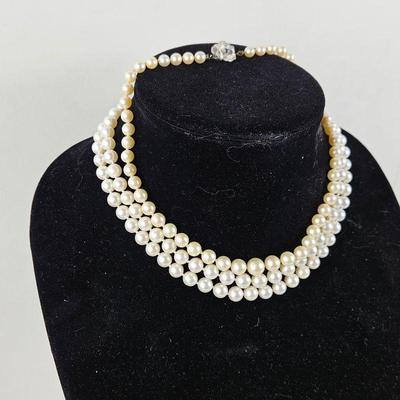 Set of Two Cultured Pearl Necklaces with Beautiful Clasps. Single 14