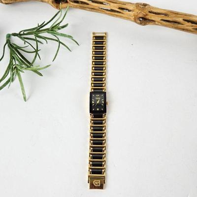 Women's GRUEN Swiss Black on Gold Stainless Steel Watch GSL056 Size 7.5 - Pre-Owned - Not Tested, Needs Battery