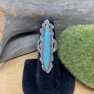  Native American Sterling Silver Ring w/ Elongated Turquoise sz. 6
