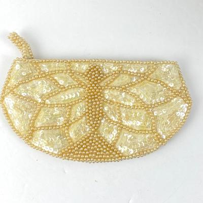 Small Handmade Clutch Embroidered w/ Pearls and Sequins- Made in Japan
