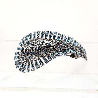 Large Ornate 4" Hair Barrett with Blue Rhinestones