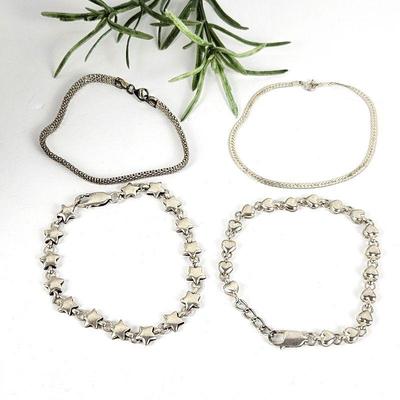Set of Four Sterling Silver Chain Link Bracelets size 7.5