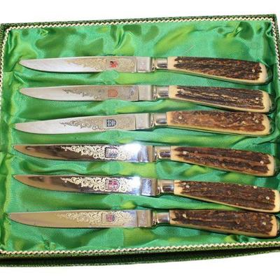 
Lot 278
Set of 6 Vintage quality Othello German bone handle steak knives
