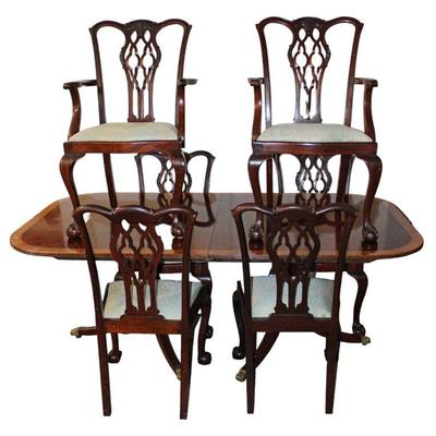 
Lot 154
Mahogany dining room table and 6 semi antique dining room chairs
