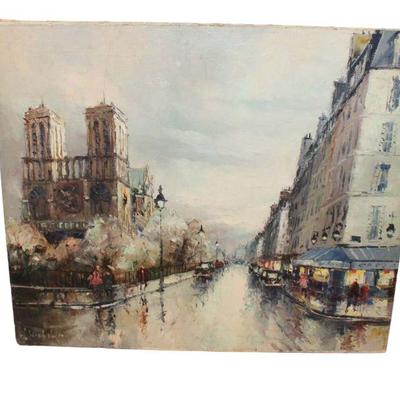 
Lot 249
Vintage signed oil on canvas of a city scape approx. 21" w x 18" h
