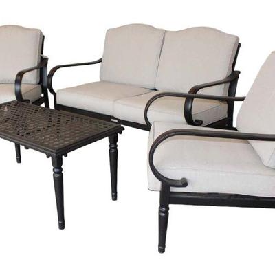 
Lot 133
Hampton Bay 4pc metal frame patio conversation set including loveseat, 2 chairs and a coffee table
