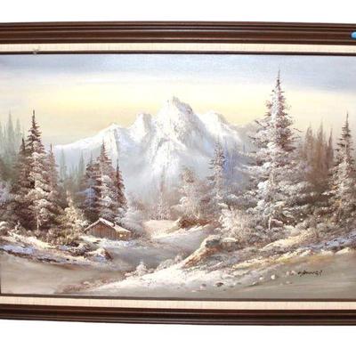 
Lot 251
Vintage signed oil on canvas of snowy mountain
