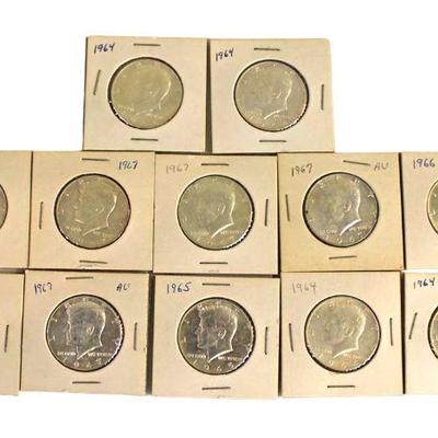 
Lot 293
12 count of US Kennedy half dollars Various dates 1964-1967
