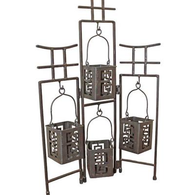 
Lot 395
Asian decorator metal candle holder approx. 12" w x 21" h
